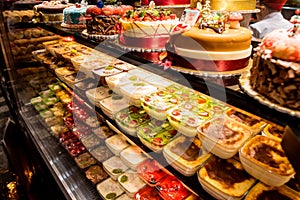 Turkish pastry shop with cakes and custards