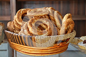 Turkish pastry simit in basket
