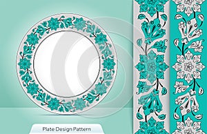 Turkish Pattern Porcelain Plate Design. Home Decor. Decorative ceramic plates or mug plate ornate with traditional floral pattern.