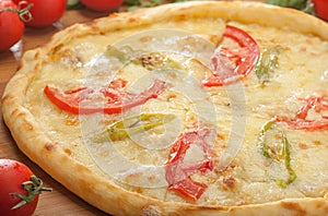 Turkish pide with cheese tomatoes and peppers