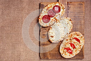 Turkish pita bread with cottage cheese, chicken, salami