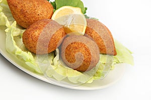 Turkish Ramadan Food icli kofte ( meatball ) falafel white background