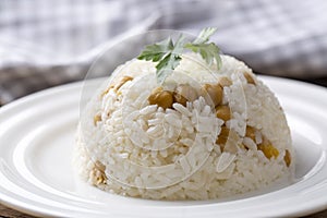 Turkish Rice with chickpea served, Turkish name; Nohutlu pilav or pilaf photo