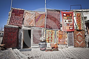 Turkish Rugs Hanging in a Market