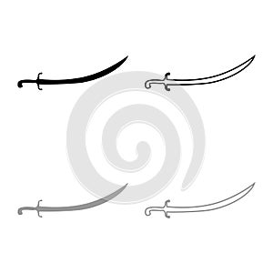 Turkish saber Scimitar Sabre of arabian persian Curved sword icon outline set black grey color vector illustration flat style