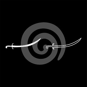 Turkish saber Scimitar Sabre of arabian persian Curved sword icon outline set white color vector illustration flat style image