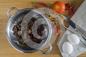 Turkish scrambled eggs with Kavurma / Omlet or Omelette.