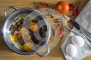 Turkish scrambled eggs with Kavurma / Omlet or Omelette.