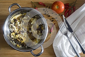 Turkish scrambled eggs with Kavurma / Omlet or Omelette.