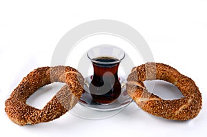 Turkish sesame bagel and turkish tea photo