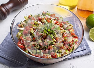 Turkish Shepards Salad with cucumber, tomato, red onion, pepper, parsley (Turkish name kasik salata