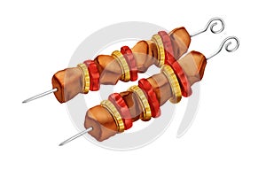 Turkish shish kebab, grilled meat with tomato and onions. Vector