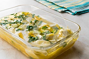 Turkish Sliced Juicy Artichoke Salad with Olive Oil, Parsley and Onions.