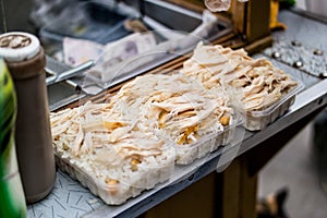 Turkish Street Food Chicken and rice with chickpeas. / tavuk pilav photo