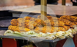 Turkish street food, corn on the cob, roasted on a coal grill, Istanbul, Turkey