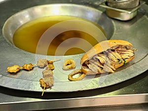 Turkish Street Food Fried Crispy Mussels / Midye Tava and Fish Bread / Balik Ekmek.