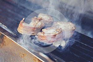 Turkish Street Food Kokorec rolls made with lamb bowel roasting