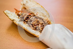 Turkish Street Food Kokorec Sandwich made with sheep bowel.