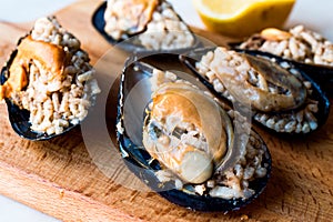 Turkish Street Food Stuffed Mussels with Lemon / Midye Dolma