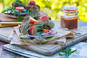 Turkish style lamb kofta on pitta bread