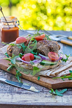Turkish style lamb kofta on pitta bread
