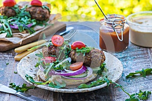 Turkish style lamb kofta on pitta bread