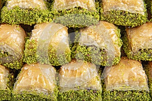 Turkish sweet Dry Baklava on a marble background. Turkish pastry dessert baklava. Ramadan or holiday desserts concept. Antep