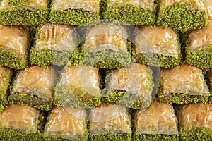 Turkish sweet Dry Baklava on a marble background. Turkish pastry dessert baklava. Ramadan or holiday desserts concept. Antep