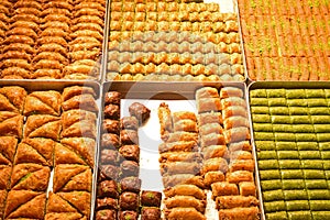 Turkish sweet pastry dessert in market & bazaar, Istanbul, Turkey