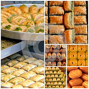 Turkish sweets - baklava, sekerpare and tulumba photo