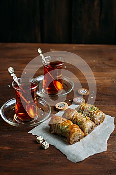 Turkish sweets baklava and tea