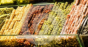 Turkish sweets displayed in Grand bazaar, Istanbul, Turkey