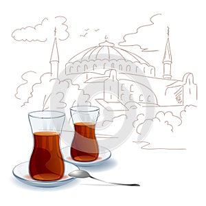 Turkish tea, city sketch