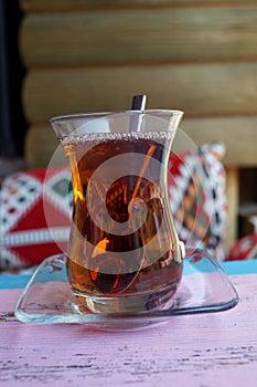 Turkish tea in a glass on a background