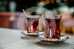 Turkish tea in national glass tea cups