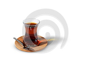 Turkish Tea in a Slim-waisted Glass on White Background