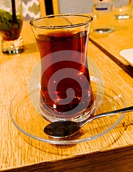 Turkish tea on a table in one of Istanbul`s restaurants