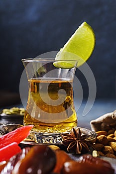 Turkish tea in traditional glass close-up