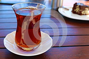 Turkish tea in traditional glass cup.