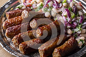 Turkish Tekirdag or inegol Kofte with Piyaz Salad