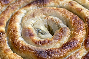 Turkish Tepsi Boregi, Round Borek, Tray pastry Turkish name; rulo borek