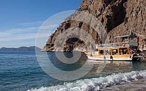 Turkish touristic boat in Butterfly valley, Olu Deniz, Turkey