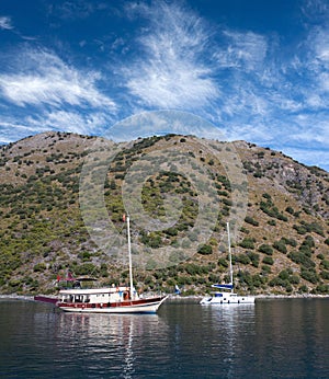 Turkish touristic boat and yacht over calm sea