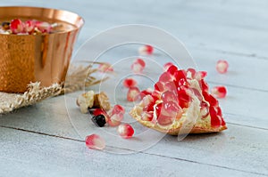 Turkish traditional dessert Ashura, Noah`s pudding in copper bow