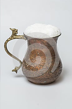 Turkish traditional drink ayran in copper cup