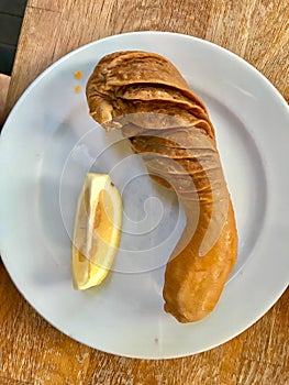 Turkish Traditional Food Rice Stuffed Tripe Sirdan Dolma / Shirdan from Adana Offal Food at Local Restaurant