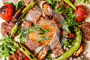 Turkish Traditional Mixed Kebab Plate with Adana and Chicken Kebabs