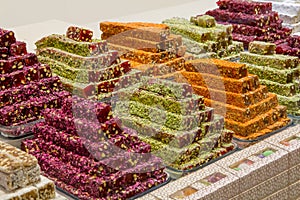 Turkish traditional sweets, rahat lukum in counter photo