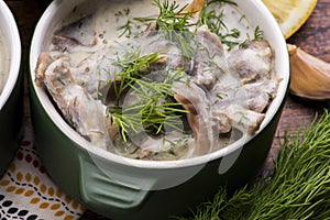 Turkish traditional tripe soup; iskembe corbasi and offal soup