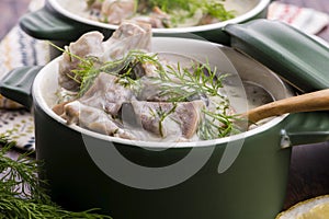 Turkish traditional tripe soup; iskembe corbasi and offal soup